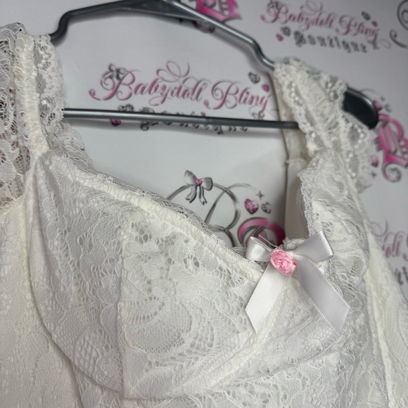 Sugar thrillz dolls kill milk maid dress lace white ribbon π bow rose bud y2k - Picture 6 of 10